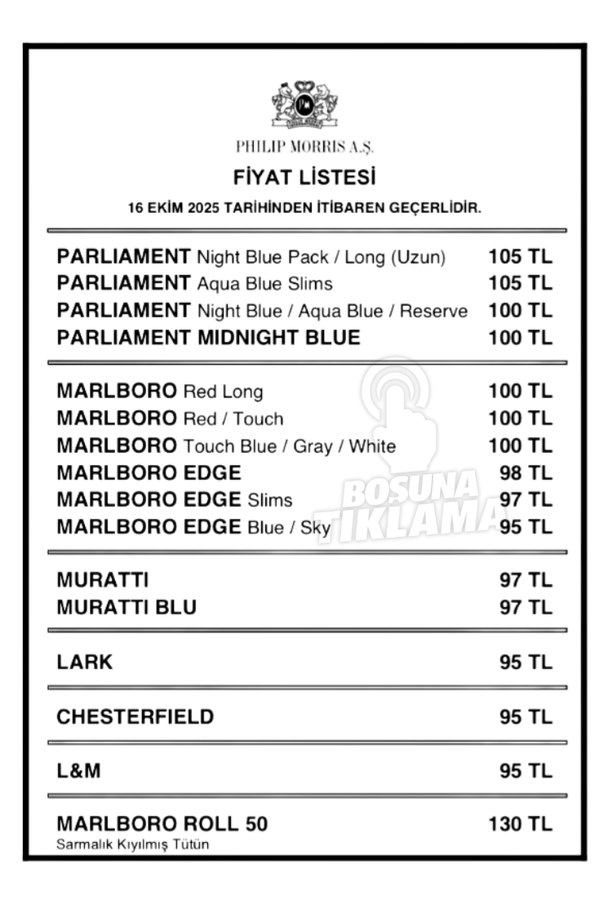 Sigara Zam Fiyat Listesi