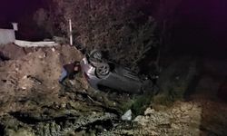 Dere yatağına devrilen otomobilin sürücüsü yaralandı