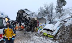 Narlık'ta tır devrildi