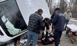 Panelvan araç yoldan çıkarak yan yattı