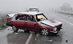 Tabelaya çarpan sürücü yaralandı