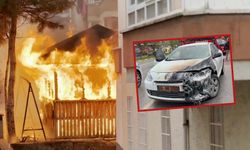 Kameriye yandı, iki araç zarar gördü