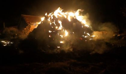 700 saman balyası alev alev yandı