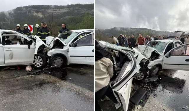 Katliam gibi bir kaza daha! 2 otomobil kafa kafaya çarpıştı