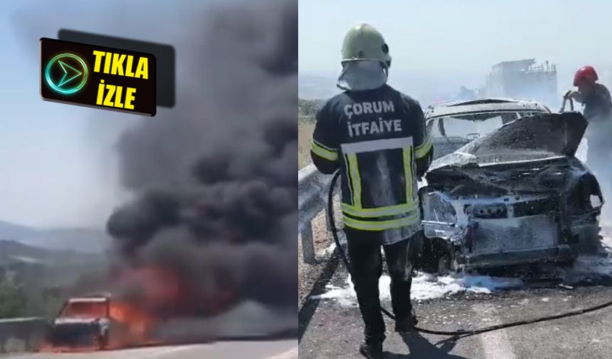 Çorum'da otomobil cayır cayır yandı