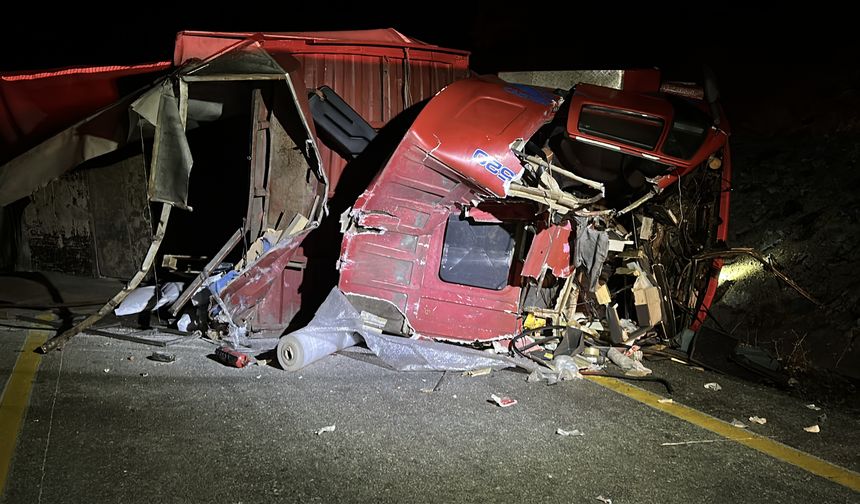 Devrilen kamyonun sürücüsü yaralandı