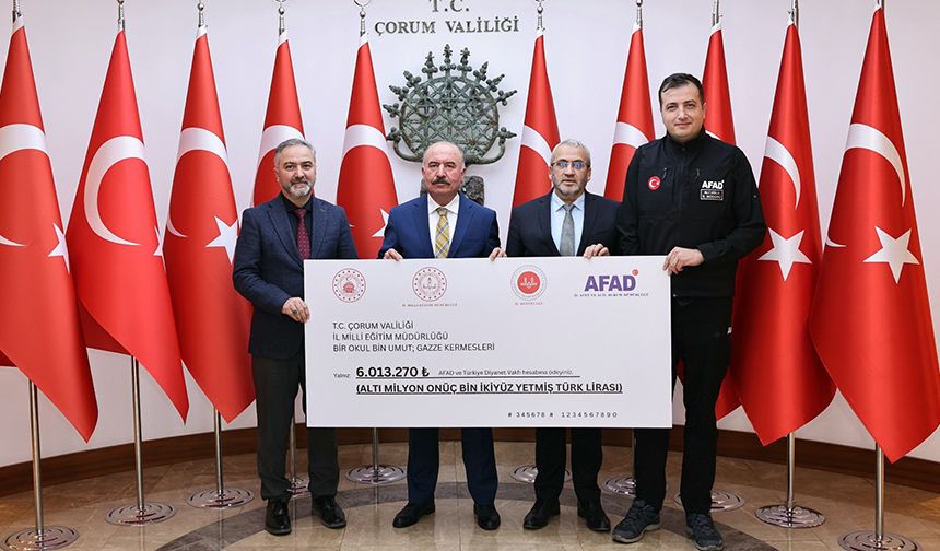 Çorum'daki okullardan Gazze'ye  6 milyon liralık destek