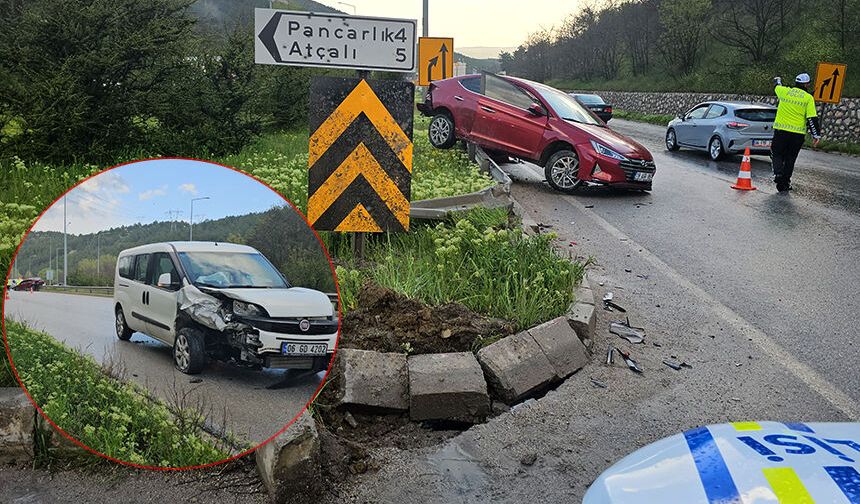 Atçalı köyü kavşağında iki otomobil çarpıştı
