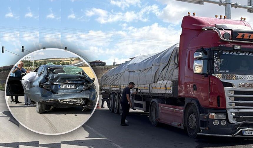 Osmancık Kavşağı'nda tır ile otomobil çarpıştı