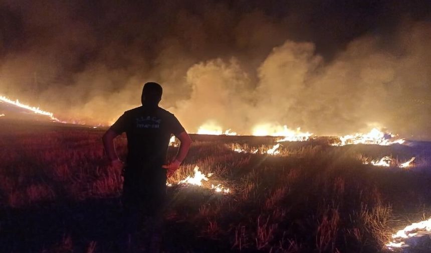 7 köyün sınırındaki arazide yangın çıktı