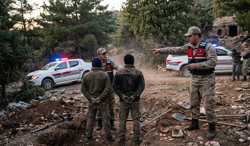 Ceviz bahçesinde define ararken yakalandılar